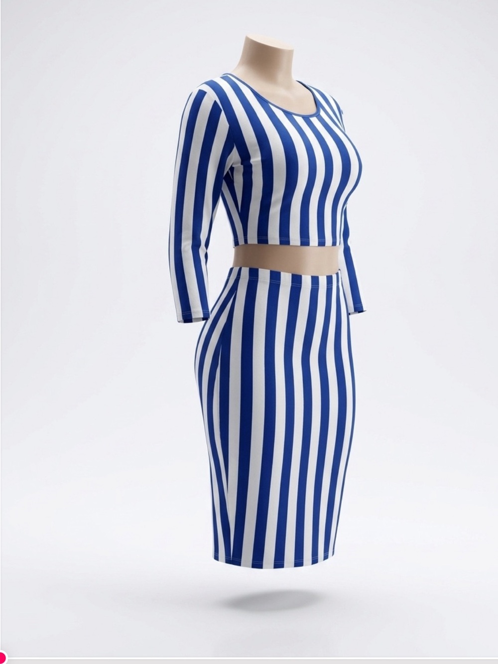 Blue and White Vertical Stripe Pencil Skirt